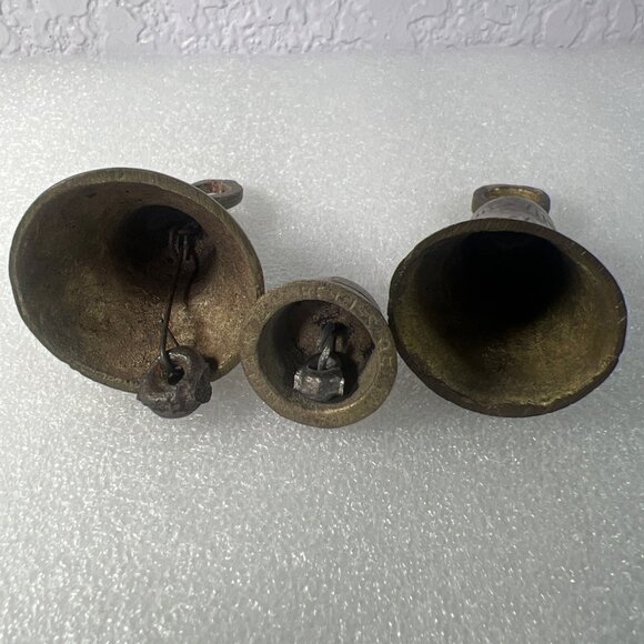Small Brass Bells Set Of Three in typical India motifs Two with beautiful sounds - Picture 10 of 10